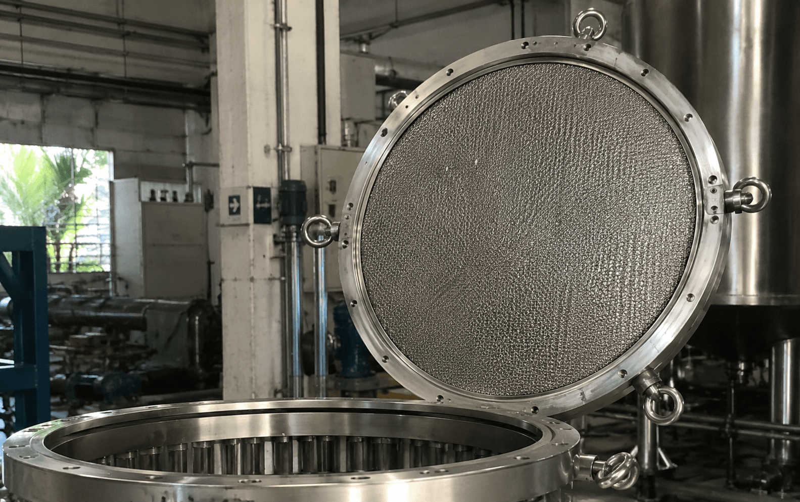 Filtro circular de malla metálica tipo disco con borde metálico para filtración industrial