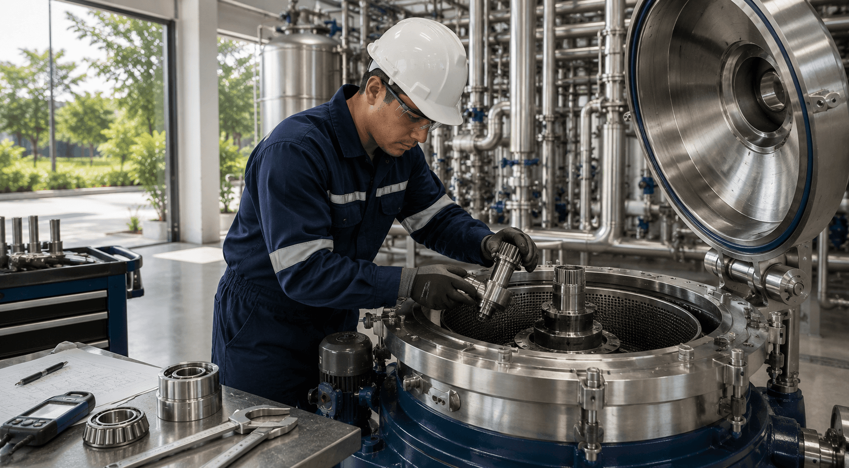 Técnico trabajando sobre equipo industrial
